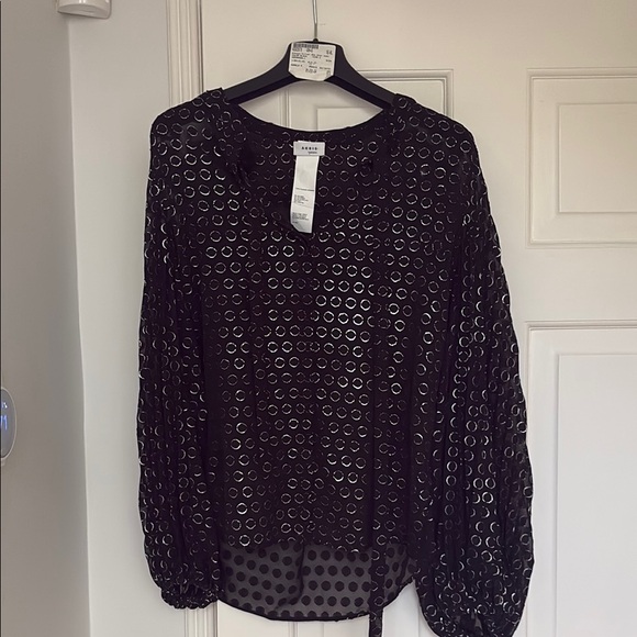 Akris black silver dot Long Sleeve sheer Blouse
